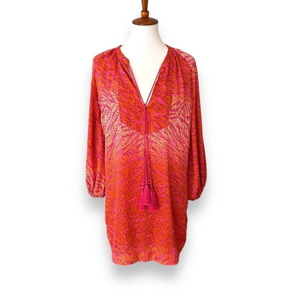 🍀 H&M Conscious Collection Tangerine Dreams Orange/Pink Shift Tunic Dress Size 4